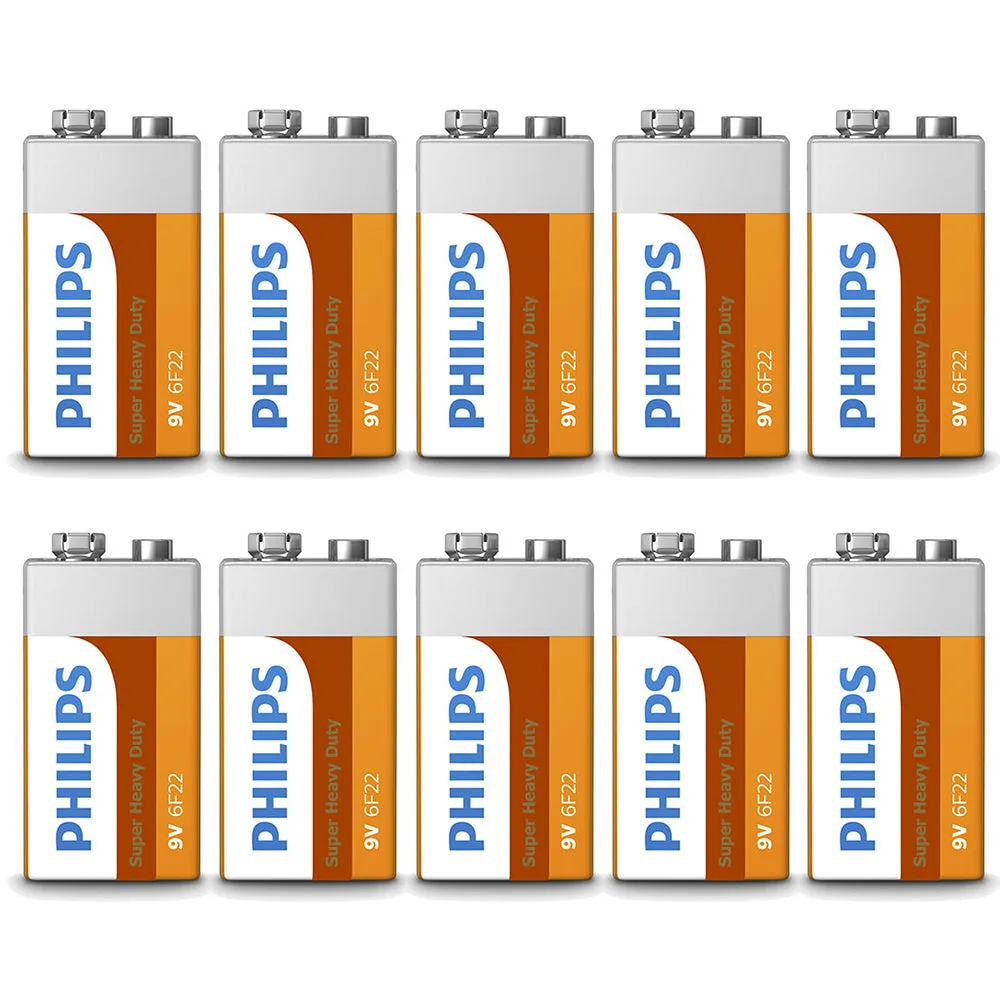12 9V Philips Battery Super Heavy Duty 9 Volts Batteries Smoke Detector Exp 2022