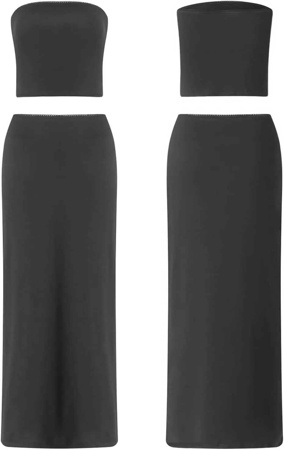 2 Piece Maxi Skirt Sets for Women Sexy Strapless Tube Top High Waist Bodycon Long Skirt Set Y2k Two Piece Outfits