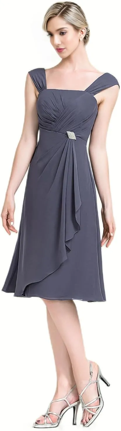 2 Pieces Mother of The Bride Dresses for Wedding Half Sleeve Chiffon Pleated Formal Evening Dress