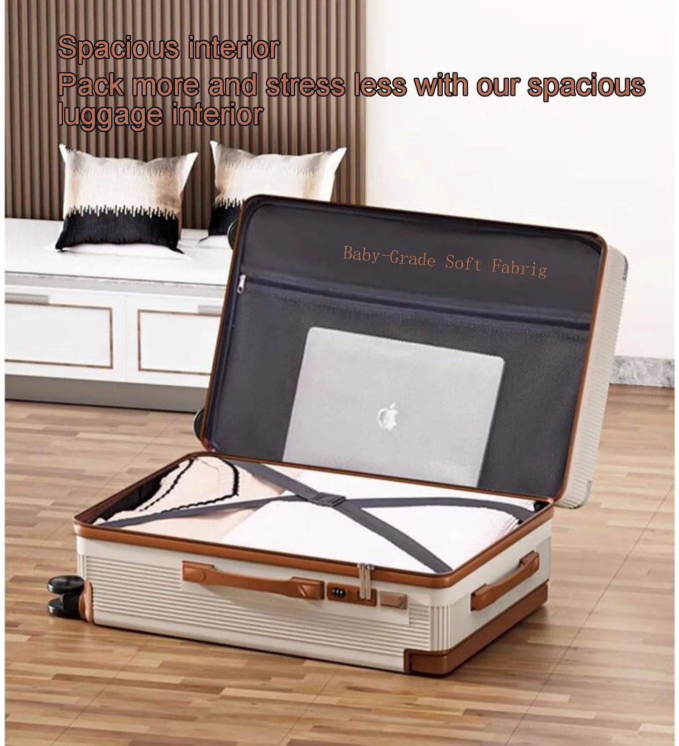 20-Inch Blue Hardshell Luggage Suitcase with Cup Holder & Spinner Wheels - Upgrade Wide Handle Travel Bag(White,20in)
