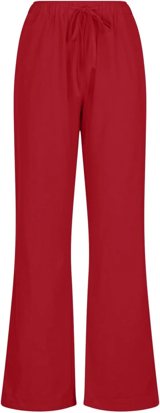 2024 Fashion Cotton Linen Pants Women's Summer Casual Drawstring Wide Leg Palazzo Pants Loose Comfy Trousers Pockets