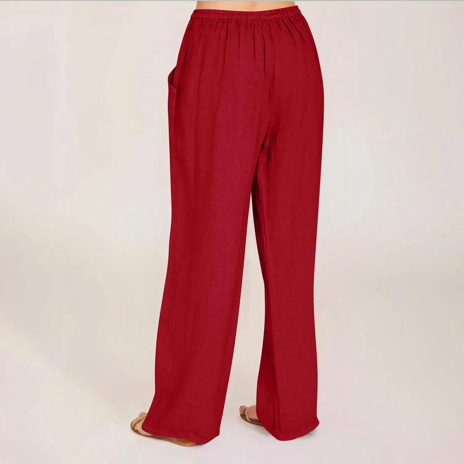 2024 Fashion Cotton Linen Pants Women's Summer Casual Drawstring Wide Leg Palazzo Pants Loose Comfy Trousers Pockets