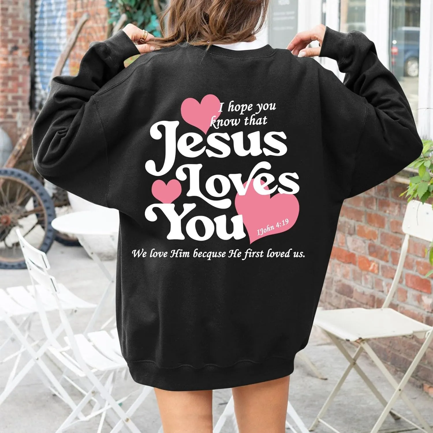 2024 Oversized Hoodie For Women Jesus Loves You Y2K Sweatshirts Casual Shape Print Long Sleeve Drawstring Tops