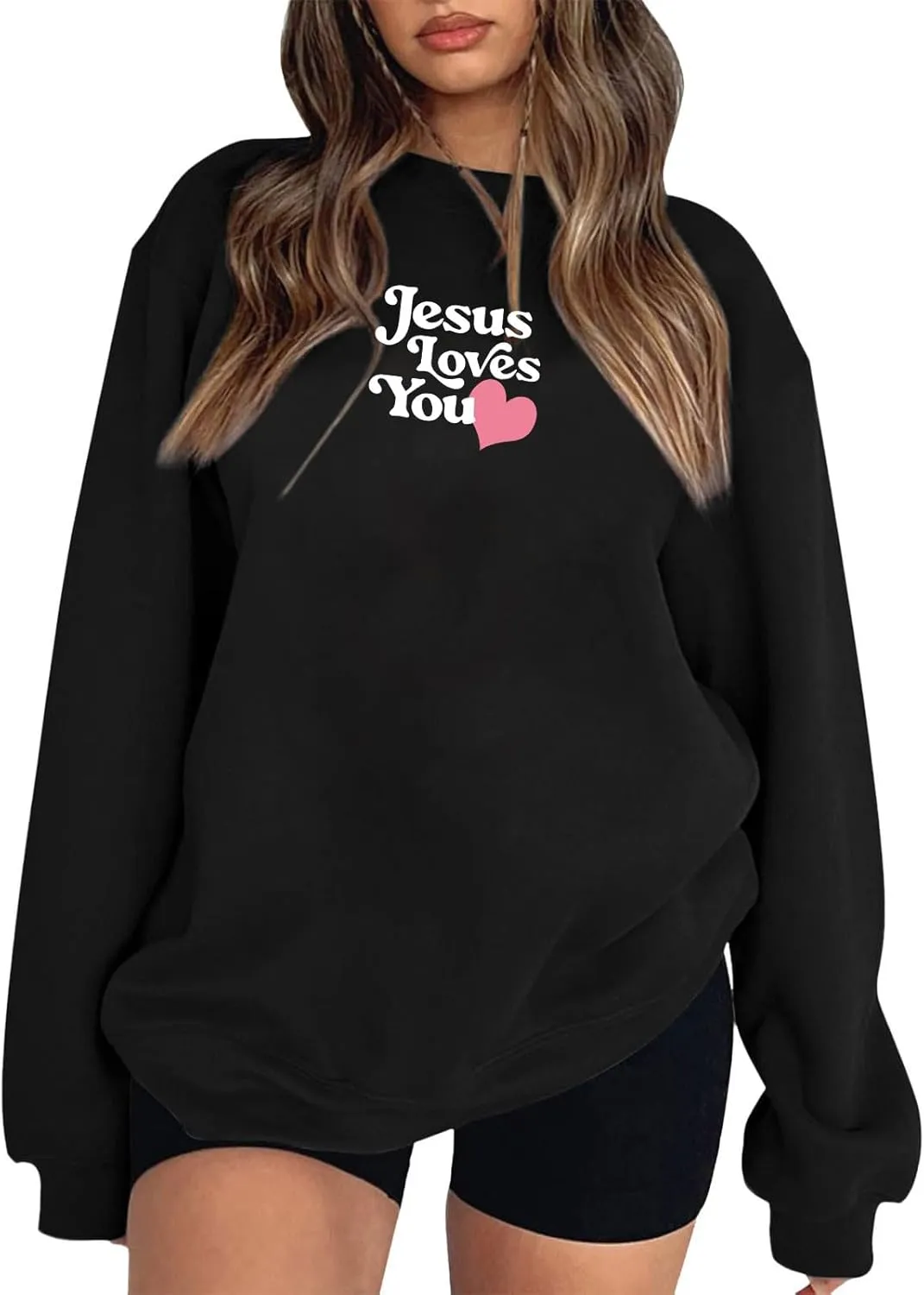 2024 Oversized Hoodie For Women Jesus Loves You Y2K Sweatshirts Casual Shape Print Long Sleeve Drawstring Tops