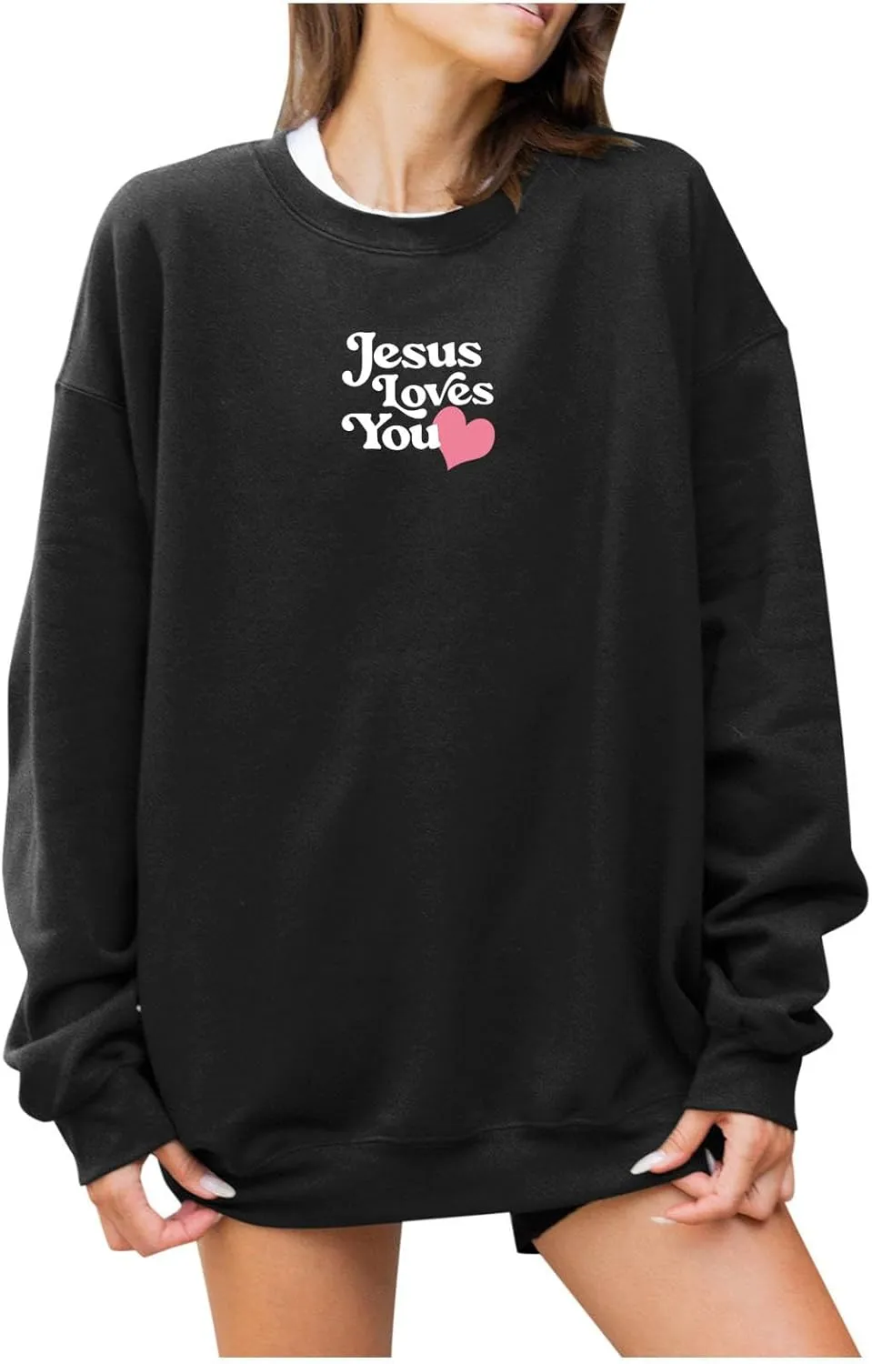 2024 Oversized Hoodie For Women Jesus Loves You Y2K Sweatshirts Casual Shape Print Long Sleeve Drawstring Tops