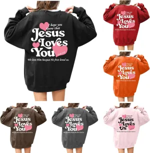 2024 Oversized Hoodie For Women Jesus Loves You Y2K Sweatshirts Casual Shape Print Long Sleeve Drawstring Tops