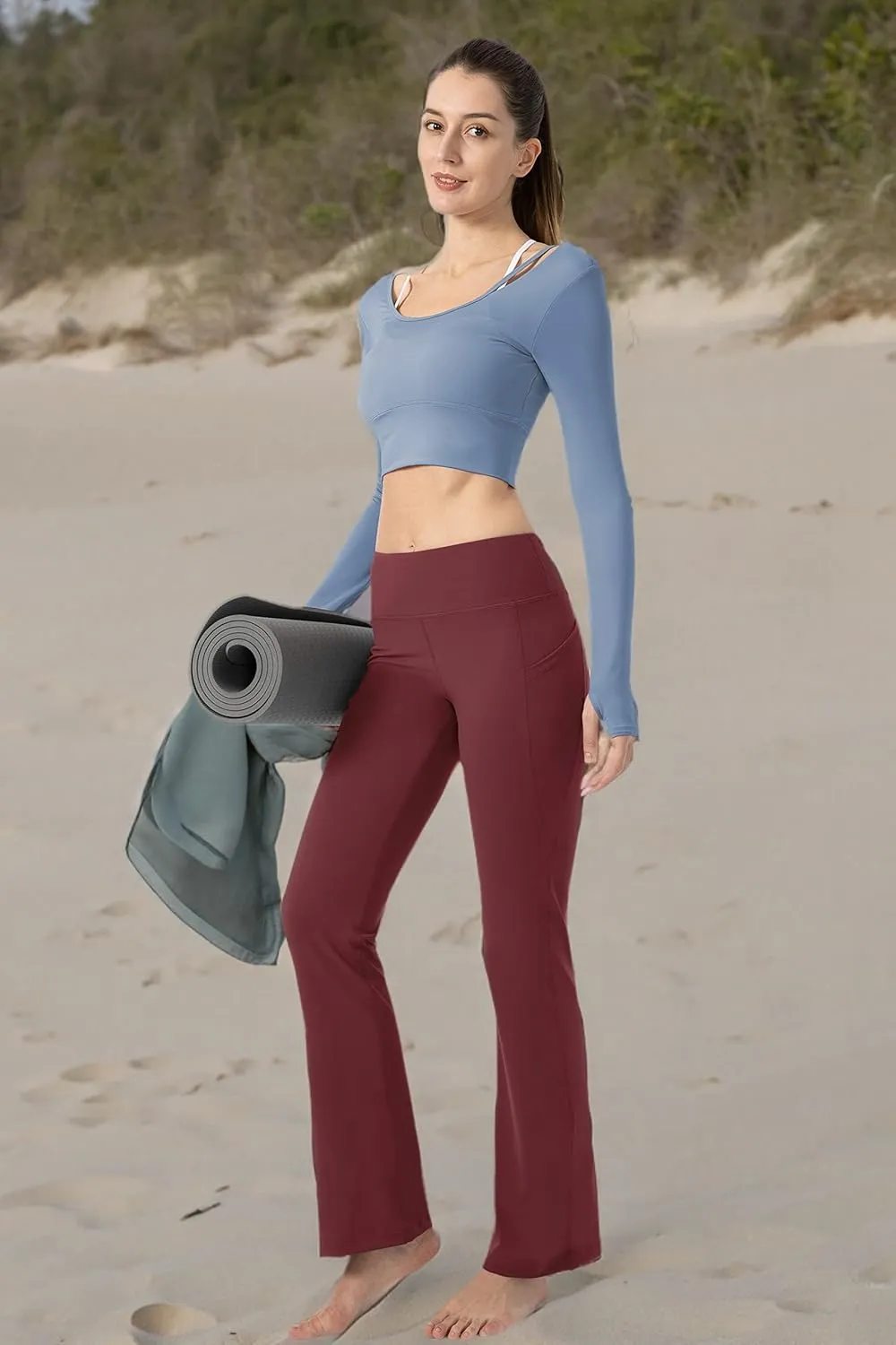 28"/30"/32"/34" Inseam Women's Bootcut Yoga Pants Long Bootleg High-Waisted Flare Pants with Pockets