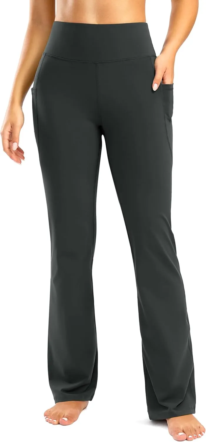 28"/30"/32"/34" Inseam Women's Bootcut Yoga Pants Long Bootleg High-Waisted Flare Pants with Pockets