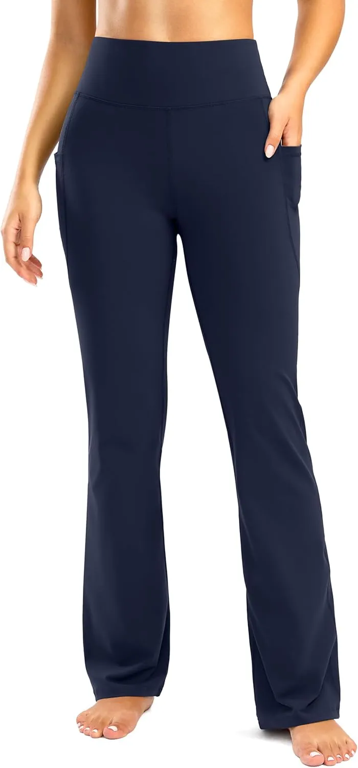 28"/30"/32"/34" Inseam Women's Bootcut Yoga Pants Long Bootleg High-Waisted Flare Pants with Pockets