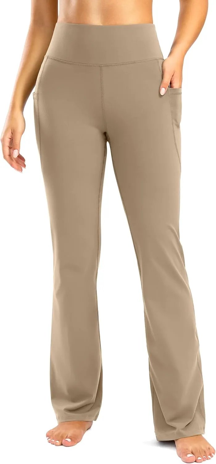 28"/30"/32"/34" Inseam Women's Bootcut Yoga Pants Long Bootleg High-Waisted Flare Pants with Pockets