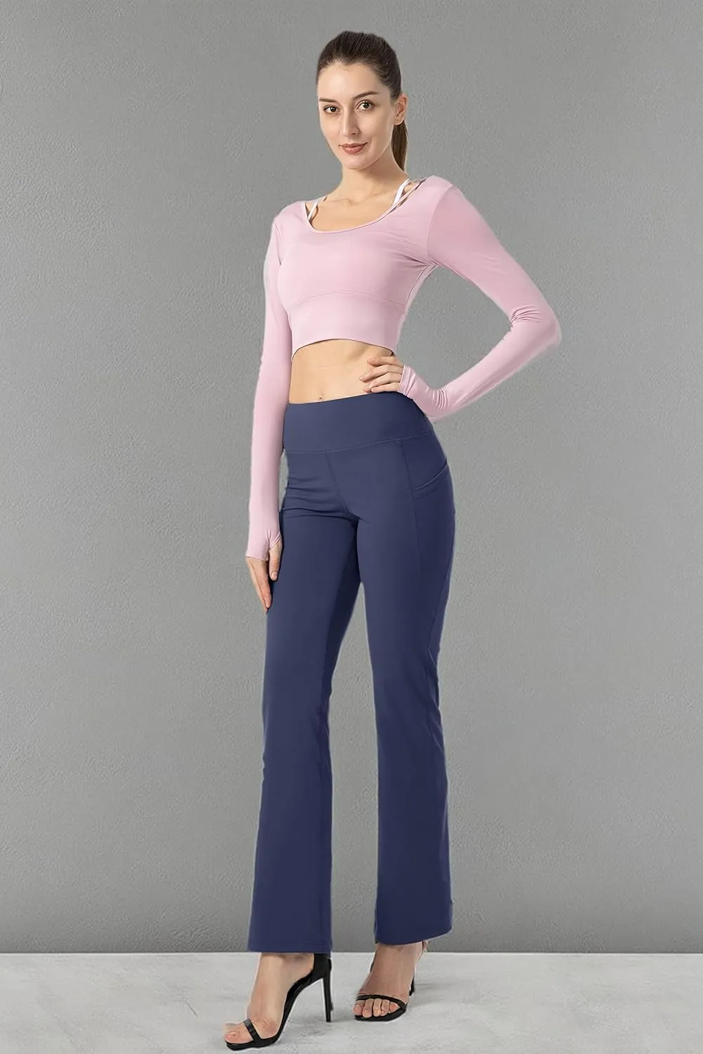 28"/30"/32"/34" Inseam Women's Bootcut Yoga Pants Long Bootleg High-Waisted Flare Pants with Pockets