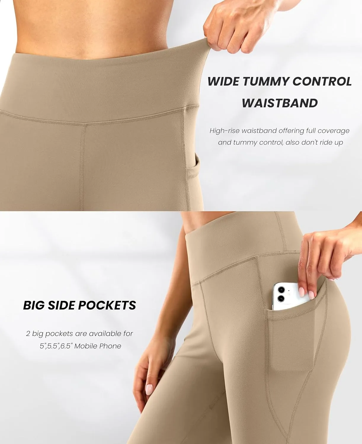 28"/30"/32"/34" Inseam Women's Bootcut Yoga Pants Long Bootleg High-Waisted Flare Pants with Pockets
