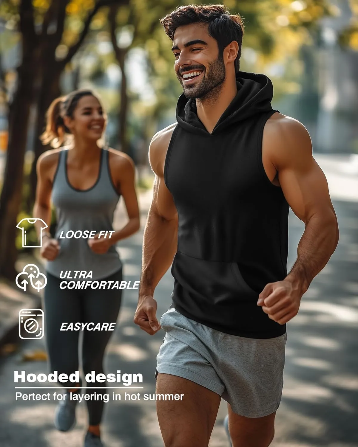 3 Pack Men's Big & Tall Workout Hooded Tank Tops, Cotton Sleeveless Gym Hoodies Bodybuilding Muscle Cut Off Shirts
