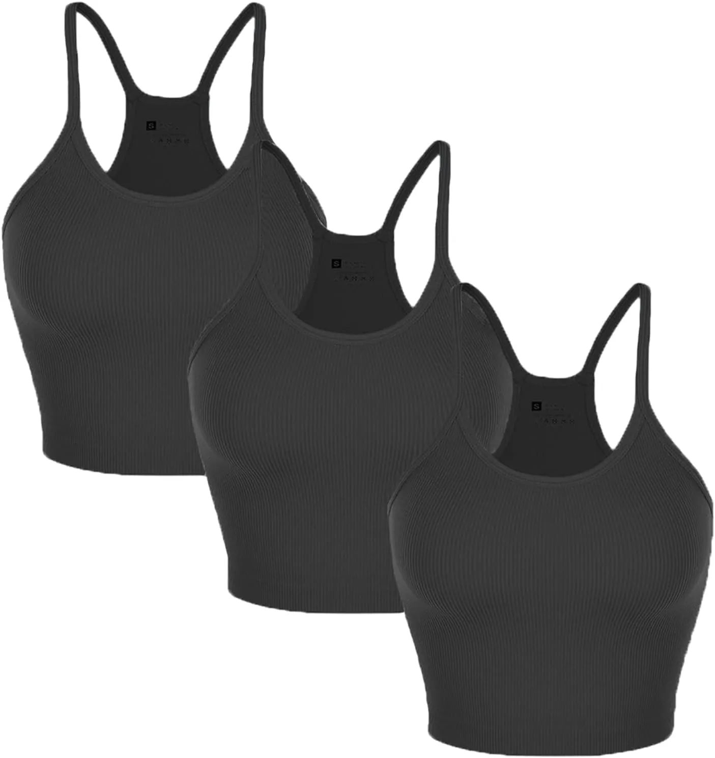 3-Pack Womens Seamless Crop Top Ribbed Camisole No Padding Racerback Tank Tops