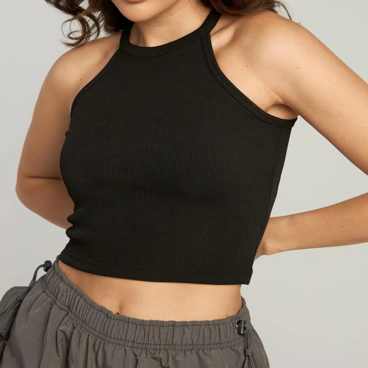 3-Pack Womens Seamless Crop Top Ribbed Camisole No Padding Racerback Tank Tops
