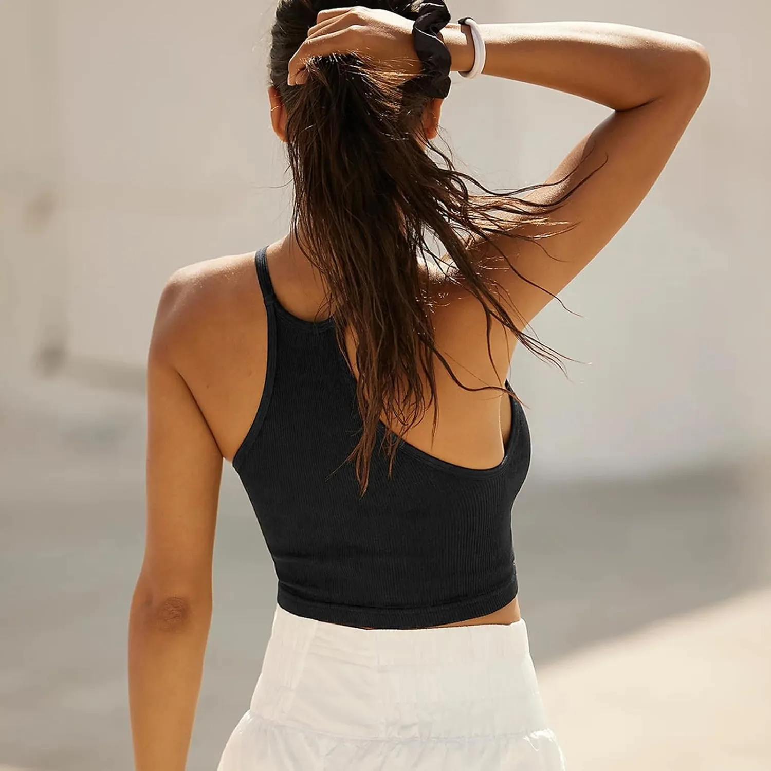 3-Pack Womens Seamless Crop Top Ribbed Camisole No Padding Racerback Tank Tops