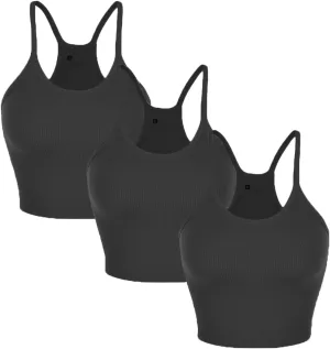 3-Pack Womens Seamless Crop Top Ribbed Camisole No Padding Racerback Tank Tops