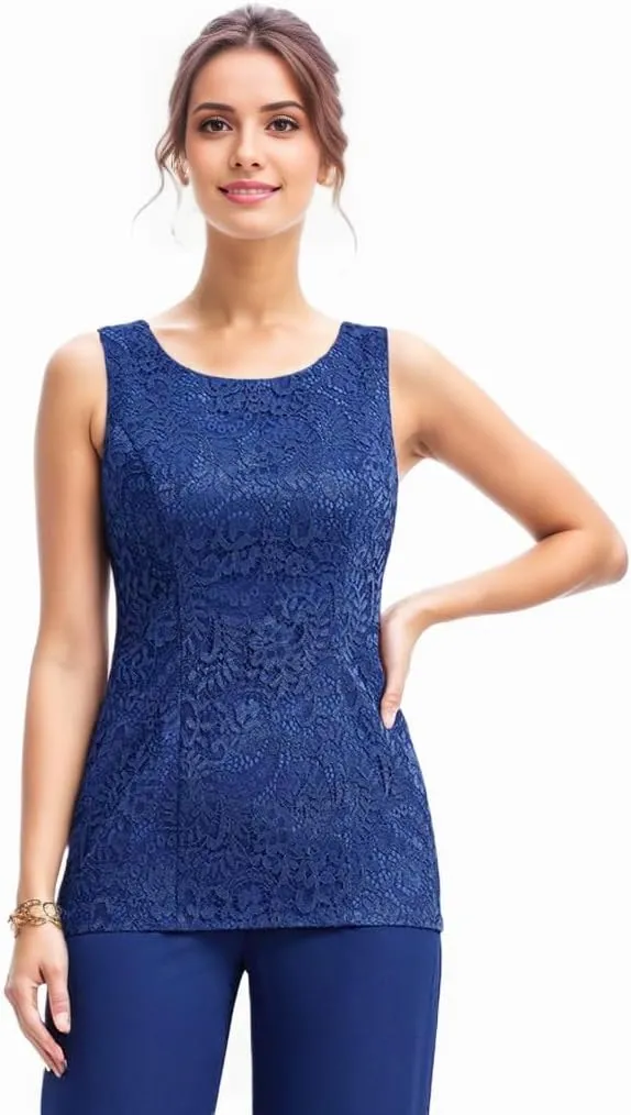 3 Pcs Mother of The Bride Pantsuit for Wedding Lace Sequins 3/4 Sleeves Formal Outfits with Jacket