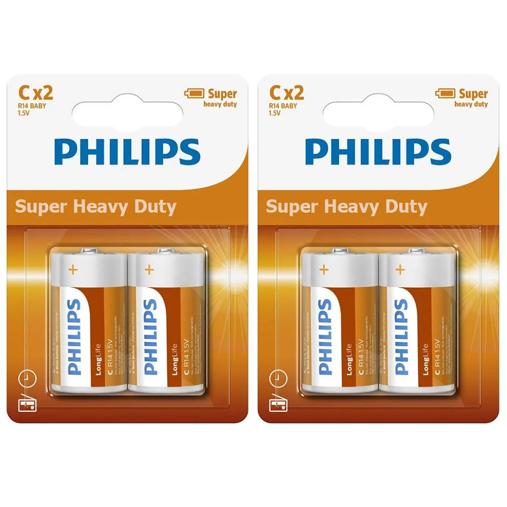 48 Philips C Size Batteries Wholesale Battery R14 1.5V Heavy Duty Carbon Zinc