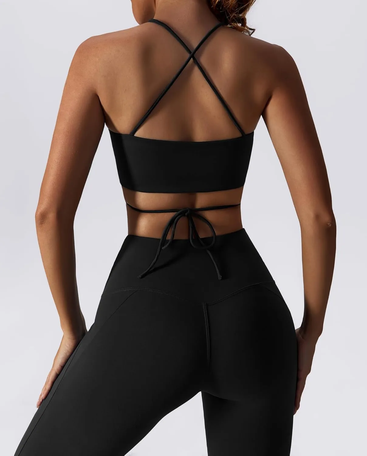 ABOCIW Workout Sets for Women 2 Piece High Waist Flared Leggings Slit Hem V Neck Sports Bra Gym Yoga Outfits