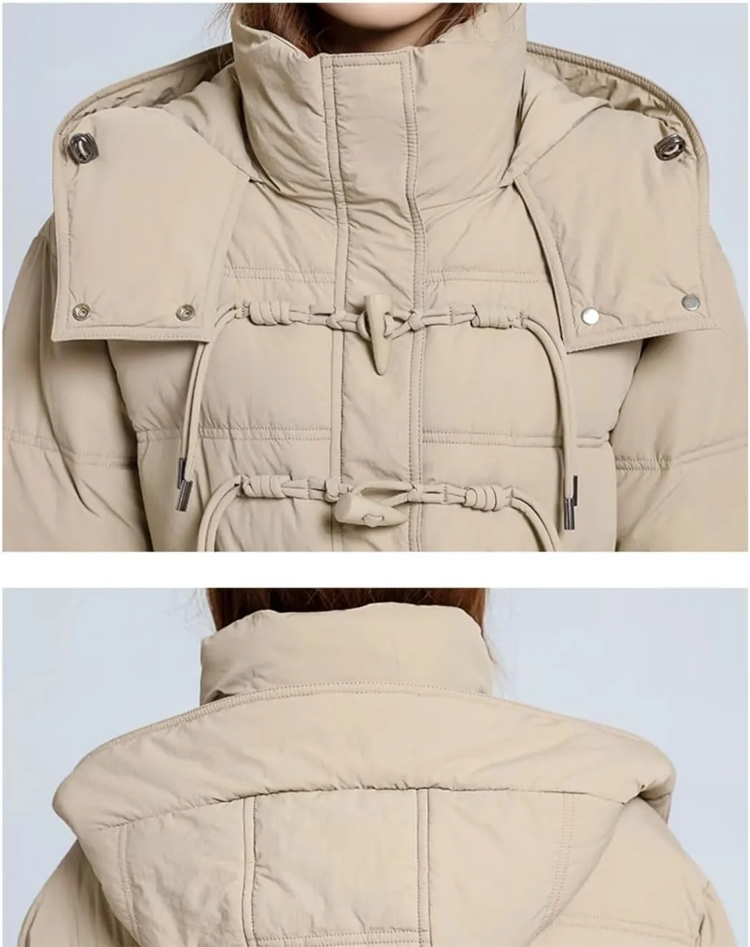 Adhdyuud Hooded Warm Cotton-Padded Coat Womens With Pocket Loose Vintage Business Overcoat