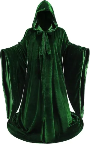 Adult Wizard Robe Warlock Cloak Costume with Sleeves Satin Robe with Hood Halloween