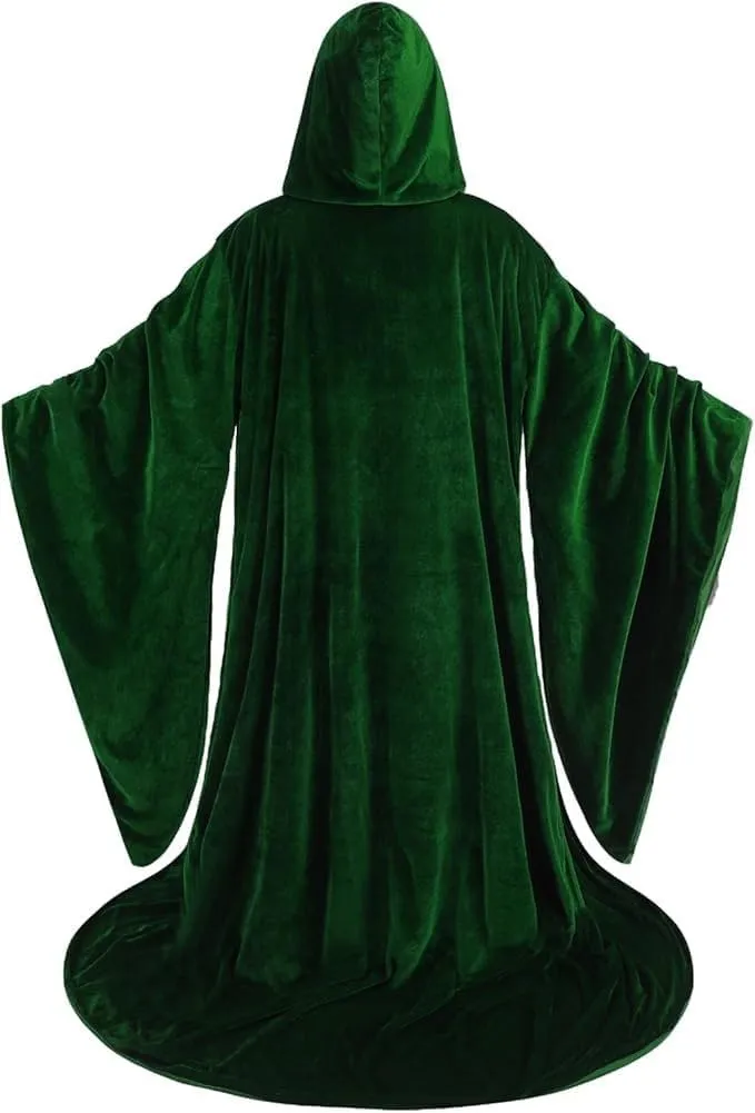 Adult Wizard Robe Warlock Cloak Costume with Sleeves Satin Robe with Hood Halloween