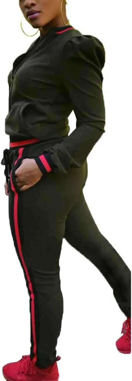 Akmipoem Women's 2 Pieces Outfits Long Sleeve Zipper Jacket and Pants Set Tracksuits