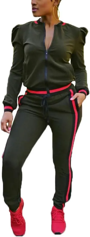 Akmipoem Women's 2 Pieces Outfits Long Sleeve Zipper Jacket and Pants Set Tracksuits