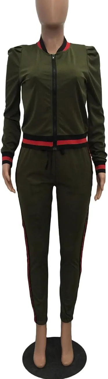 Akmipoem Women's 2 Pieces Outfits Long Sleeve Zipper Jacket and Pants Set Tracksuits