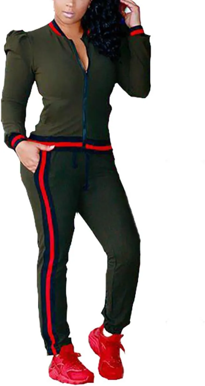 Akmipoem Women's 2 Pieces Outfits Long Sleeve Zipper Jacket and Pants Set Tracksuits