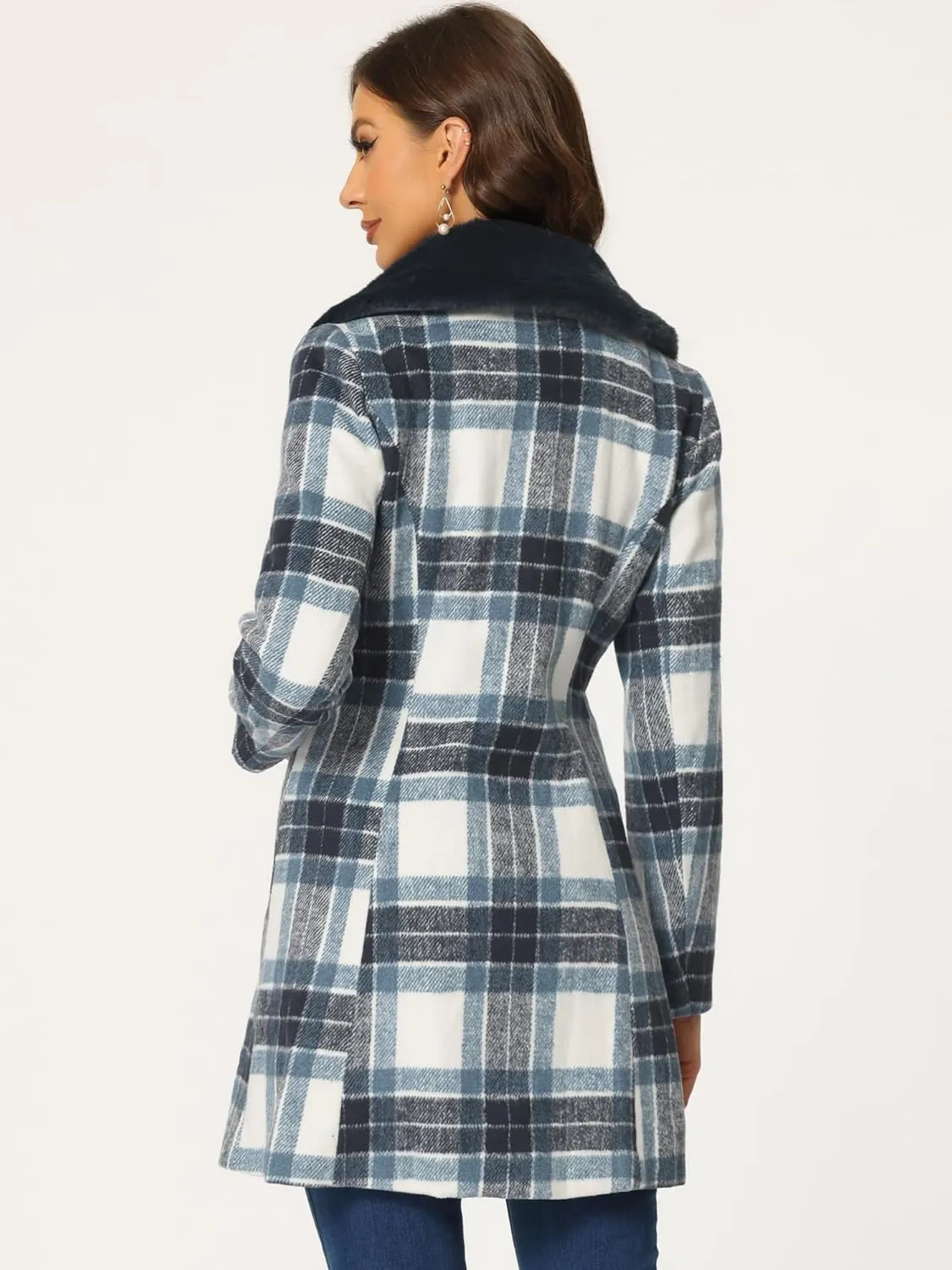 Allegra K Women's Buffalo Checks Shacket Button Down Peter Pan Collar Long Winter Plaid Coat