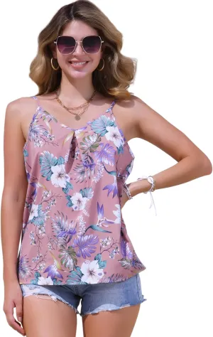 Allegra K Women's Floral Cami Top Sleeveless V Neck Boho Summer Spaghetti Strap Camisole Tank Tops