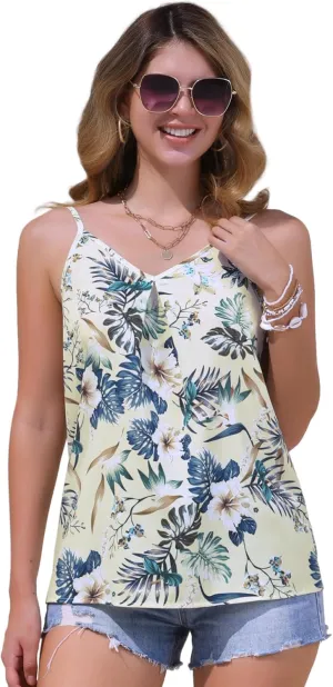 Allegra K Women's Floral Cami Top Sleeveless V Neck Boho Summer Spaghetti Strap Camisole Tank Tops