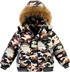 AMIYAN Toddler Boys Down Jacket Fur Collar Hood Thick Warm Winter Snowsuit Coat Parka