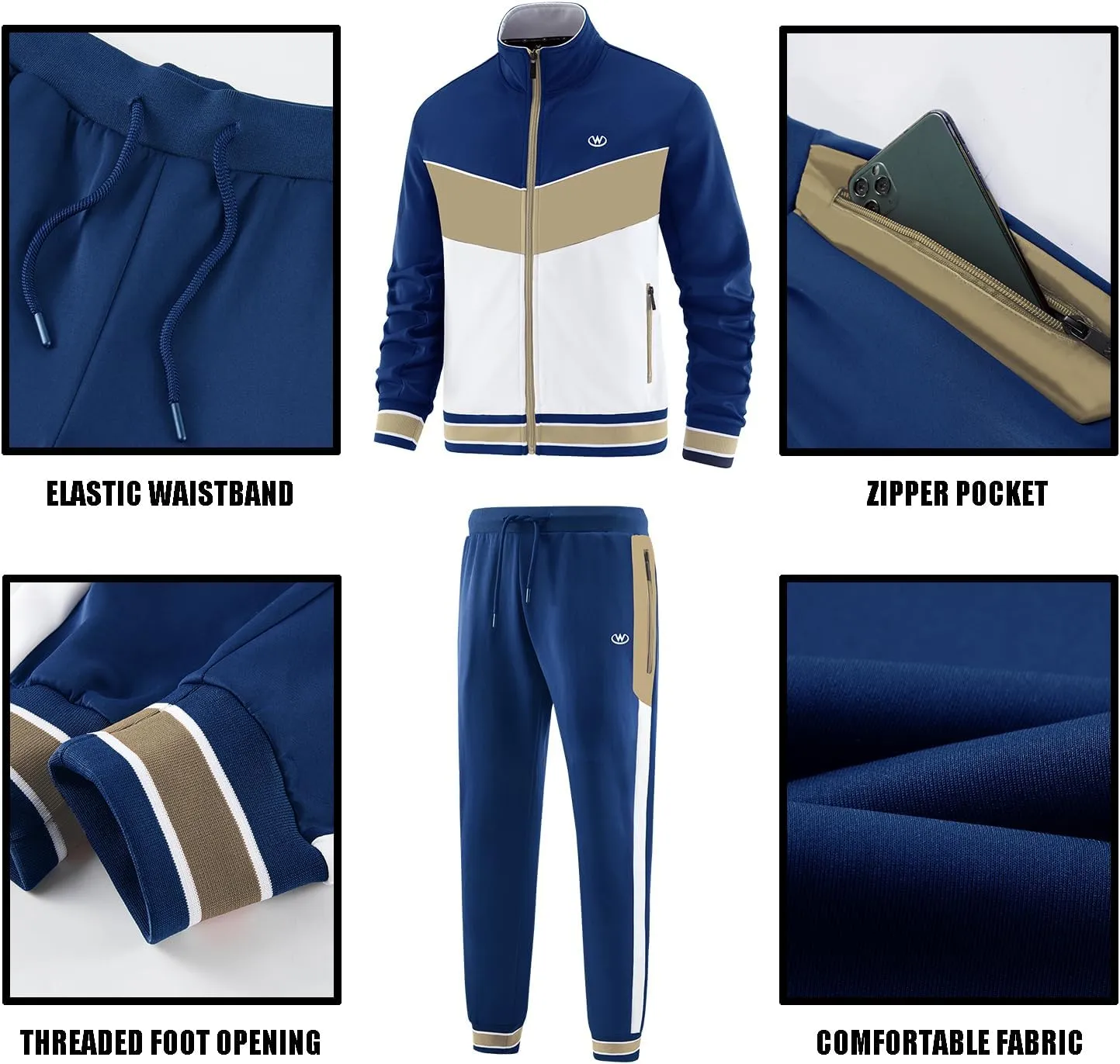 ANOTWENER Men's Casual 2 Piece Tracksuit Sets Long Sleeve Full Zip Jacket and Sweatpants Jogging Sport Outfits Sweatsuits