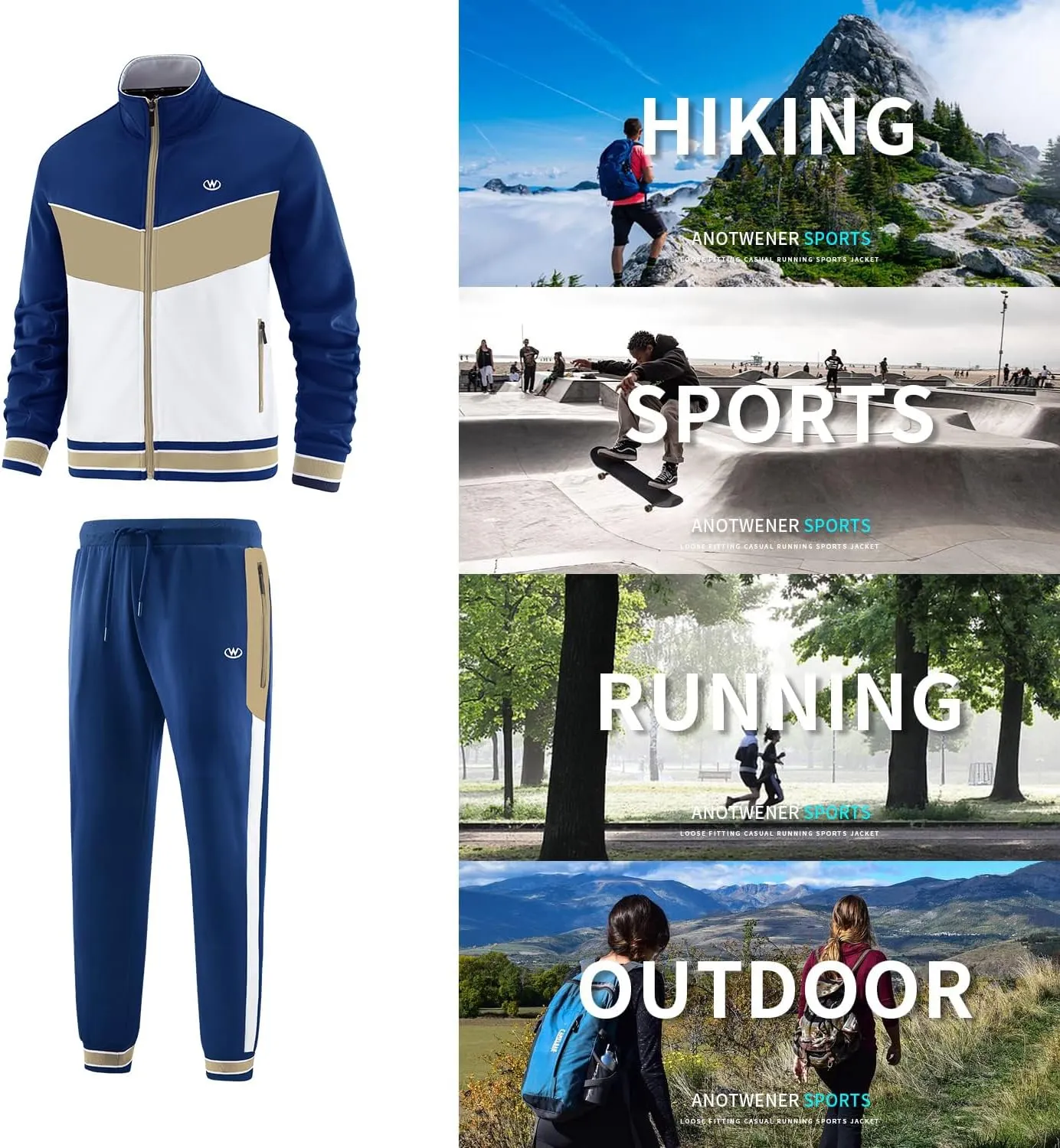 ANOTWENER Men's Casual 2 Piece Tracksuit Sets Long Sleeve Full Zip Jacket and Sweatpants Jogging Sport Outfits Sweatsuits