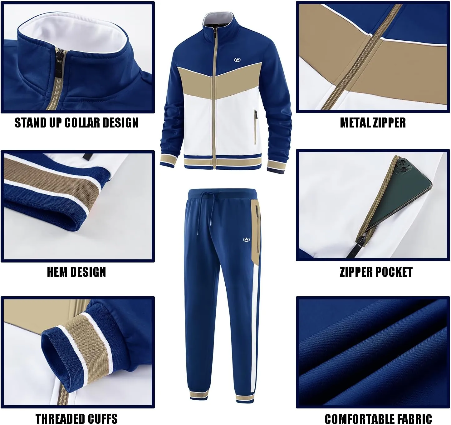 ANOTWENER Men's Casual 2 Piece Tracksuit Sets Long Sleeve Full Zip Jacket and Sweatpants Jogging Sport Outfits Sweatsuits