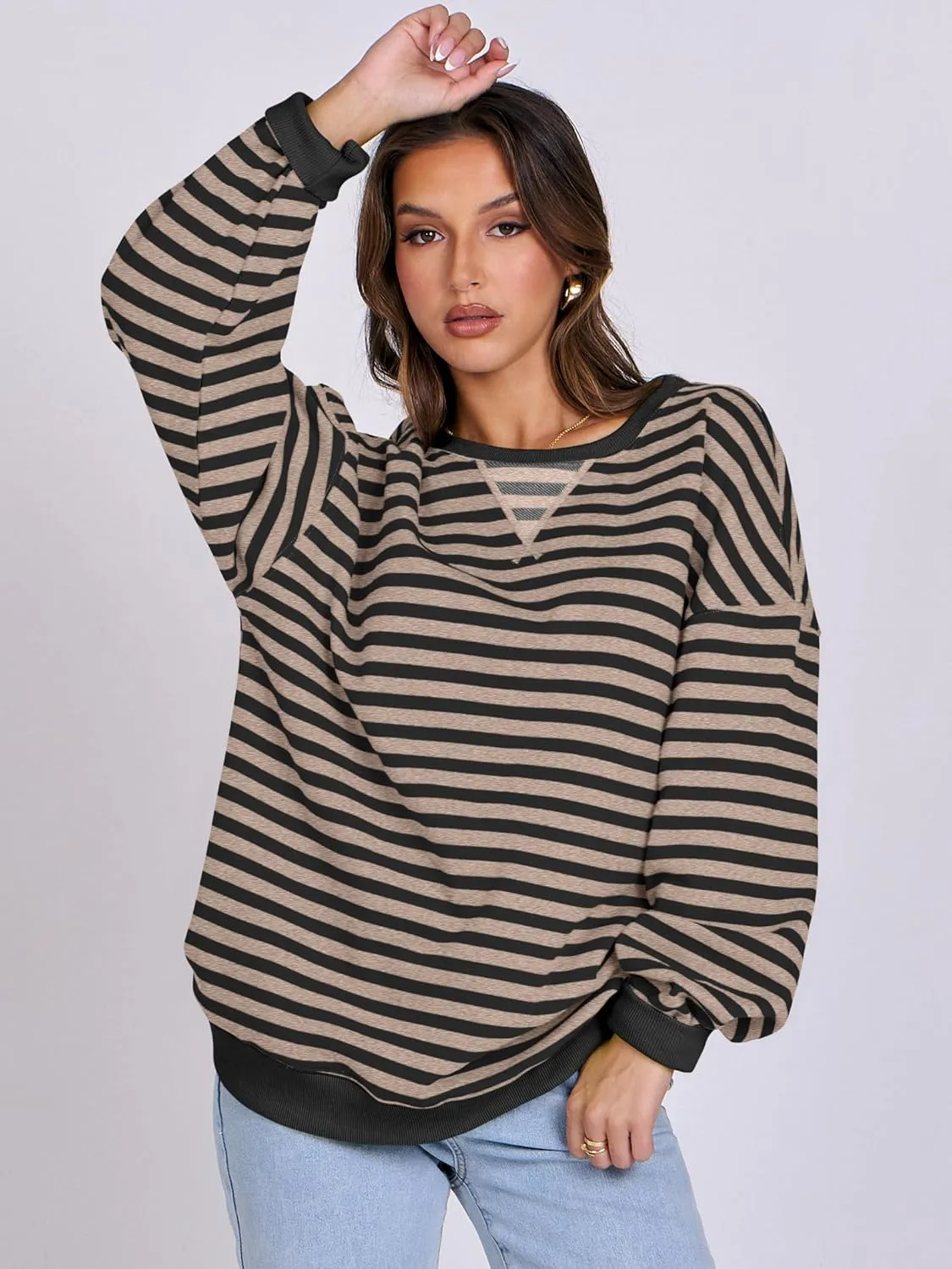 ANRABESS Women Striped Oversized Sweatshirt Crewneck Long Sleeve Shirts Hoodies 2025 Summer Fashion Pullover Top Y2K Outfits