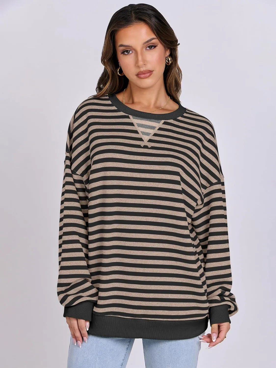 ANRABESS Women Striped Oversized Sweatshirt Crewneck Long Sleeve Shirts Hoodies 2025 Summer Fashion Pullover Top Y2K Outfits