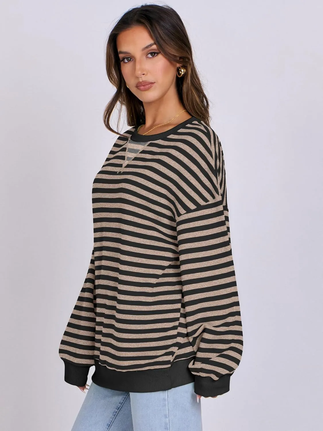 ANRABESS Women Striped Oversized Sweatshirt Crewneck Long Sleeve Shirts Hoodies 2025 Summer Fashion Pullover Top Y2K Outfits