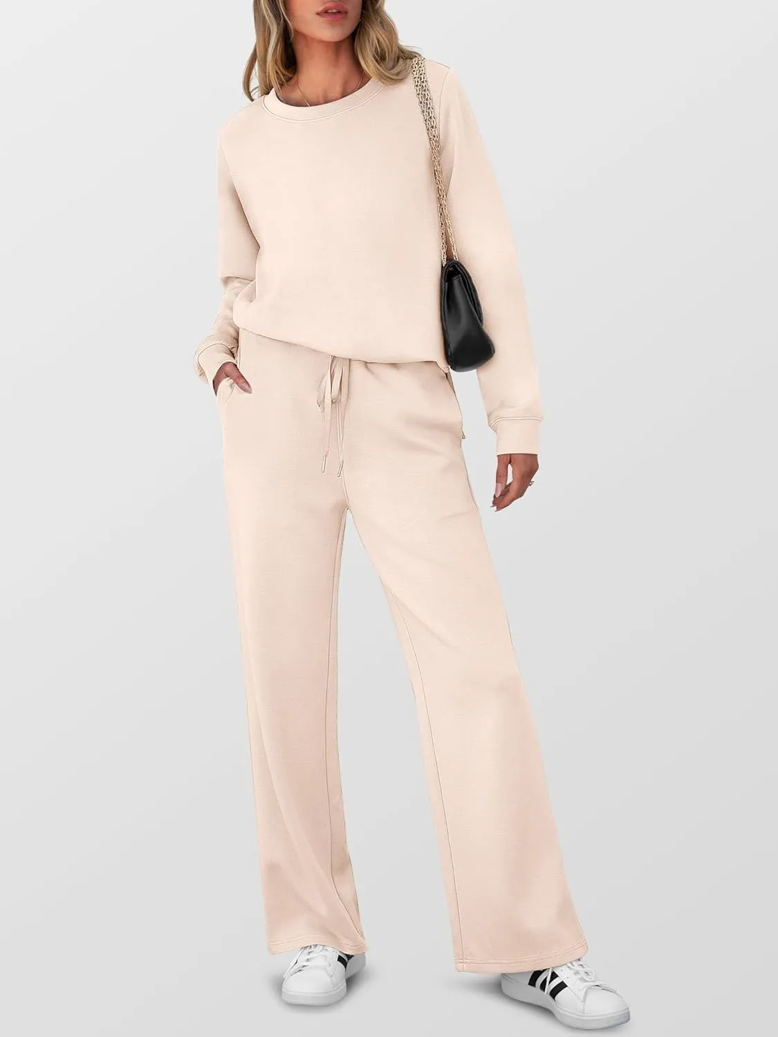ANRABESS Women's 2 Piece Lounge Sets Casual Travel Outfits Wide Leg Tracksuit Sweatsuits Matching Set 2025 Fall Clothes