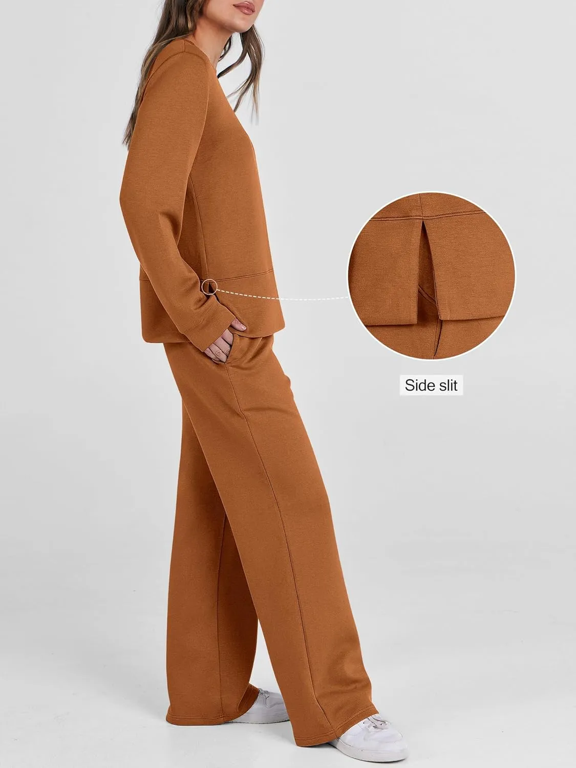 ANRABESS Women's 2 Piece Lounge Sets Casual Travel Outfits Wide Leg Tracksuit Sweatsuits Matching Set 2025 Fall Clothes