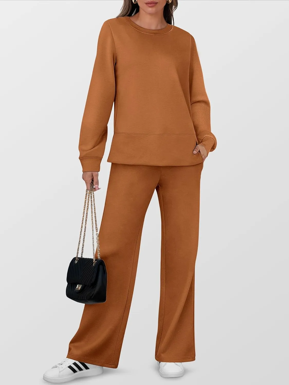 ANRABESS Women's 2 Piece Lounge Sets Casual Travel Outfits Wide Leg Tracksuit Sweatsuits Matching Set 2025 Fall Clothes