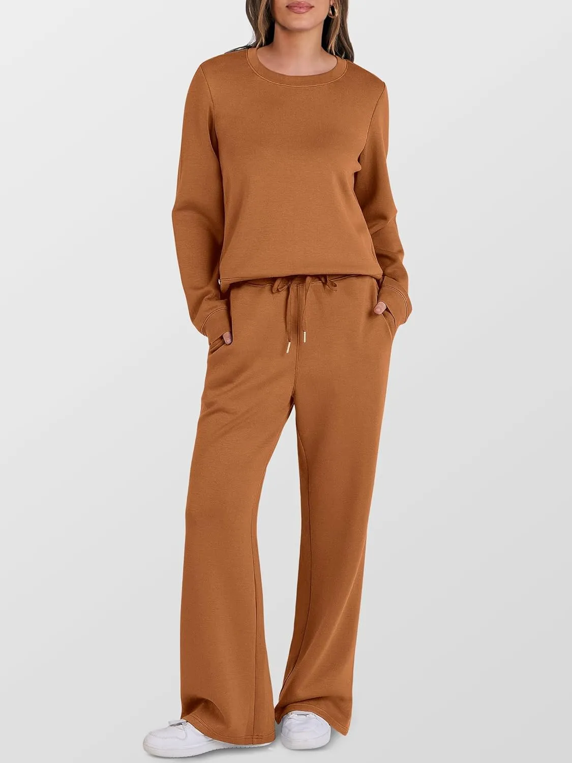 ANRABESS Women's 2 Piece Lounge Sets Casual Travel Outfits Wide Leg Tracksuit Sweatsuits Matching Set 2025 Fall Clothes