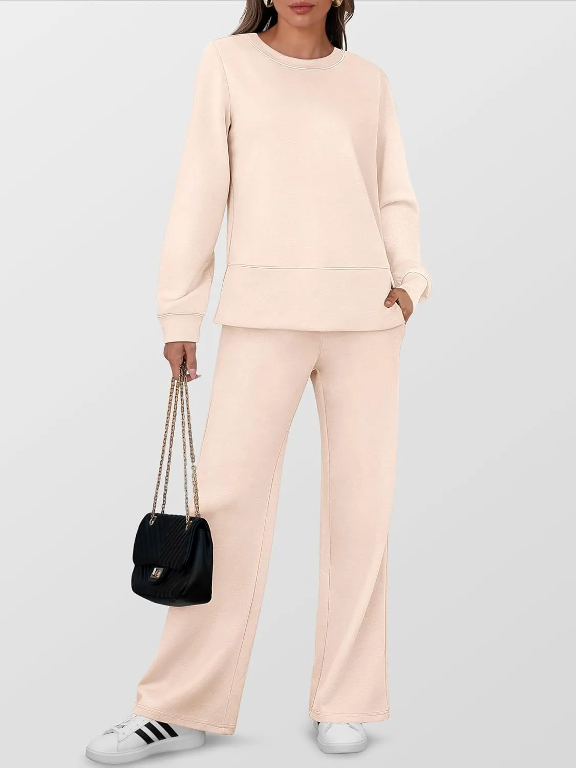 ANRABESS Women's 2 Piece Lounge Sets Casual Travel Outfits Wide Leg Tracksuit Sweatsuits Matching Set 2025 Fall Clothes
