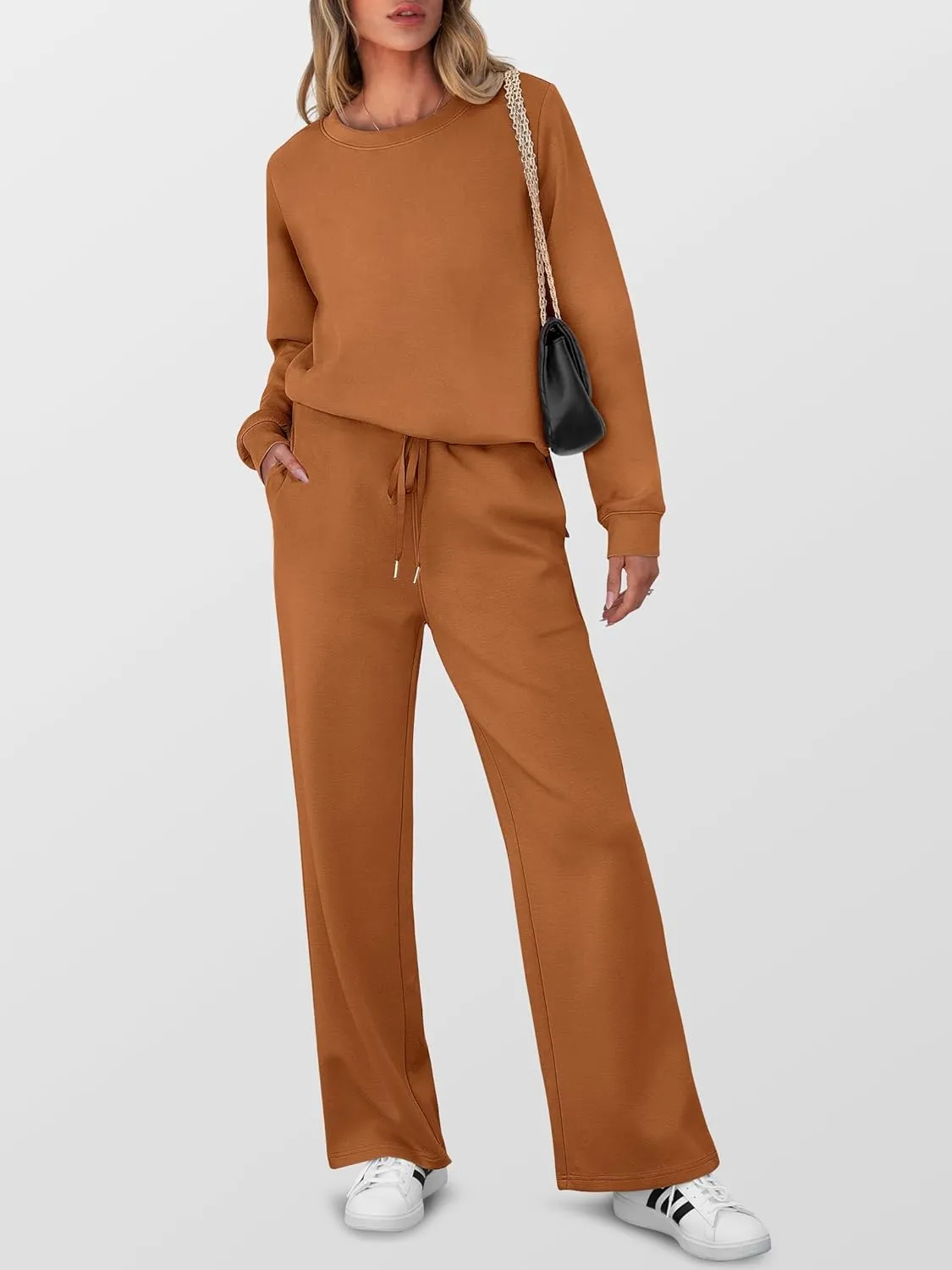 ANRABESS Women's 2 Piece Lounge Sets Casual Travel Outfits Wide Leg Tracksuit Sweatsuits Matching Set 2025 Fall Clothes