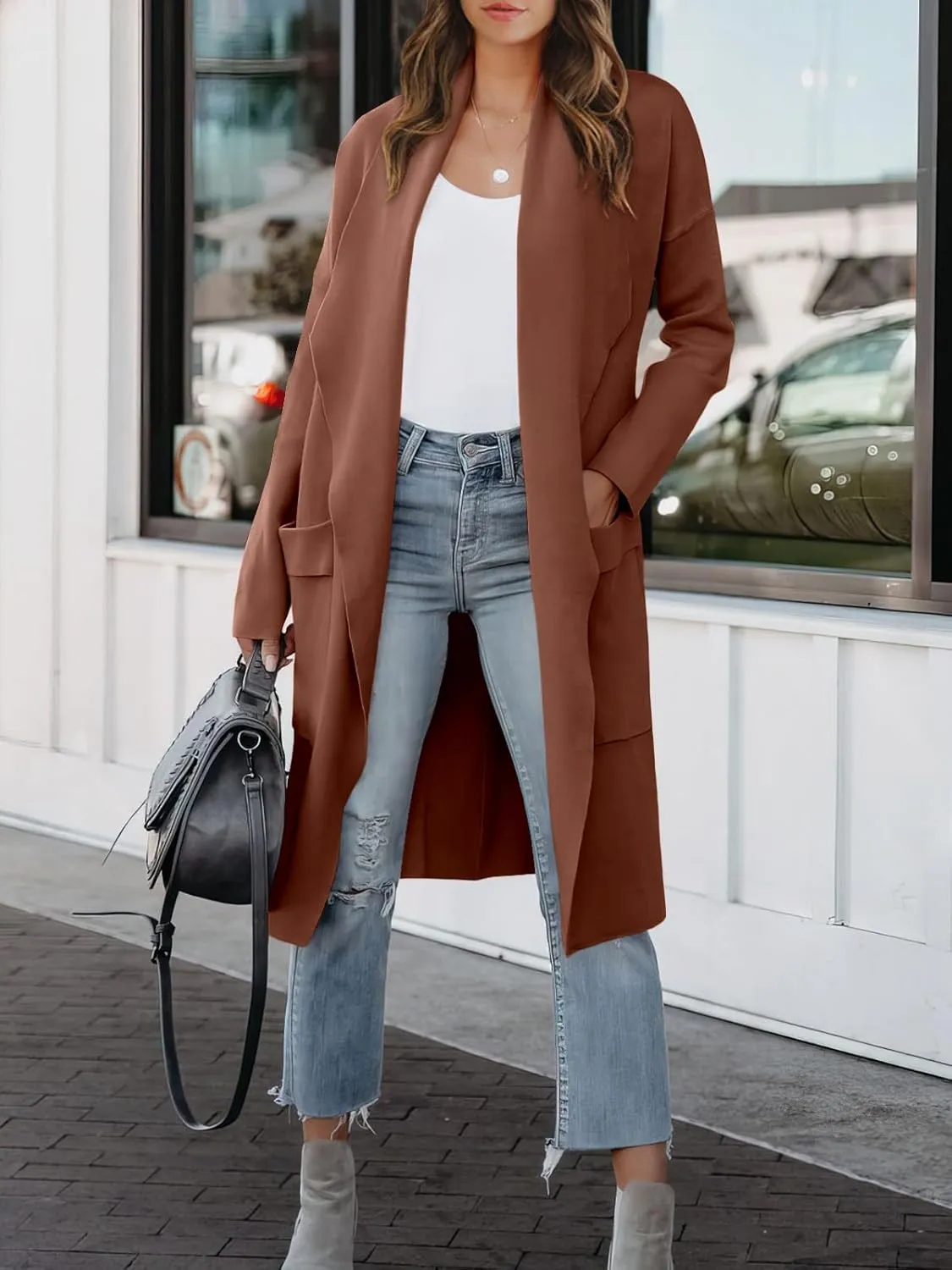 ANRABESS Women's Long Cardigan Sweater 2025 Spring Fashion Casual Oversized Knit Open Front Coatigan Jacket Coat Outfits