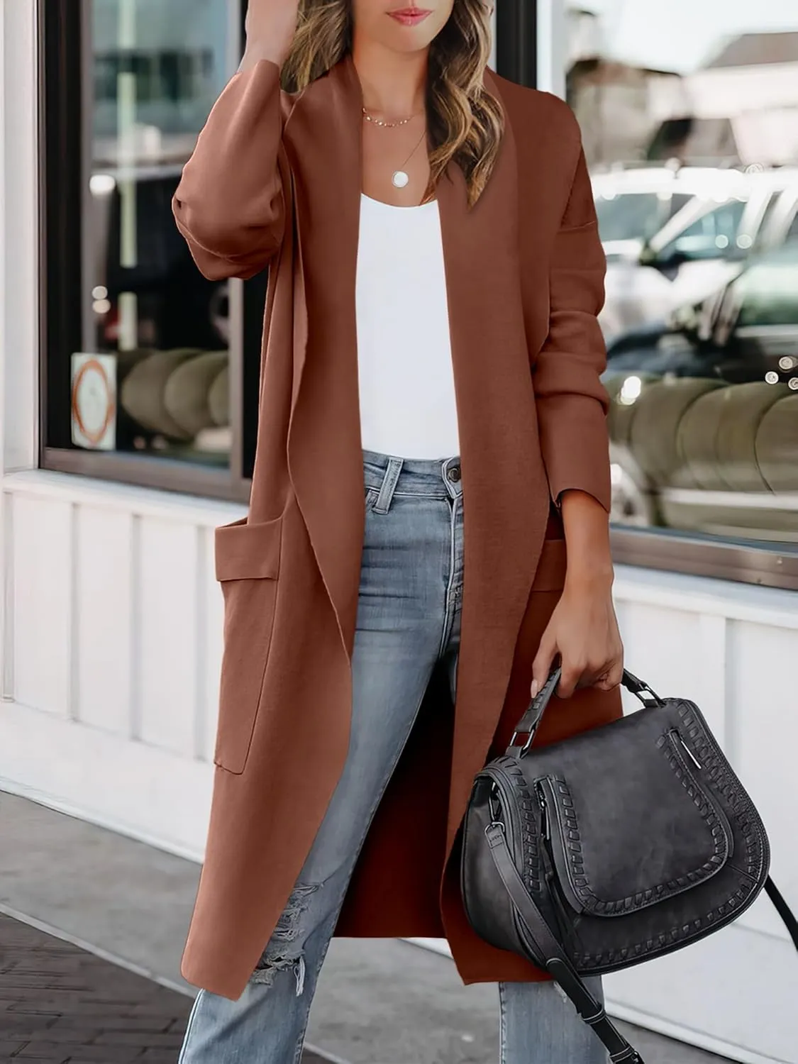 ANRABESS Women's Long Cardigan Sweater 2025 Spring Fashion Casual Oversized Knit Open Front Coatigan Jacket Coat Outfits