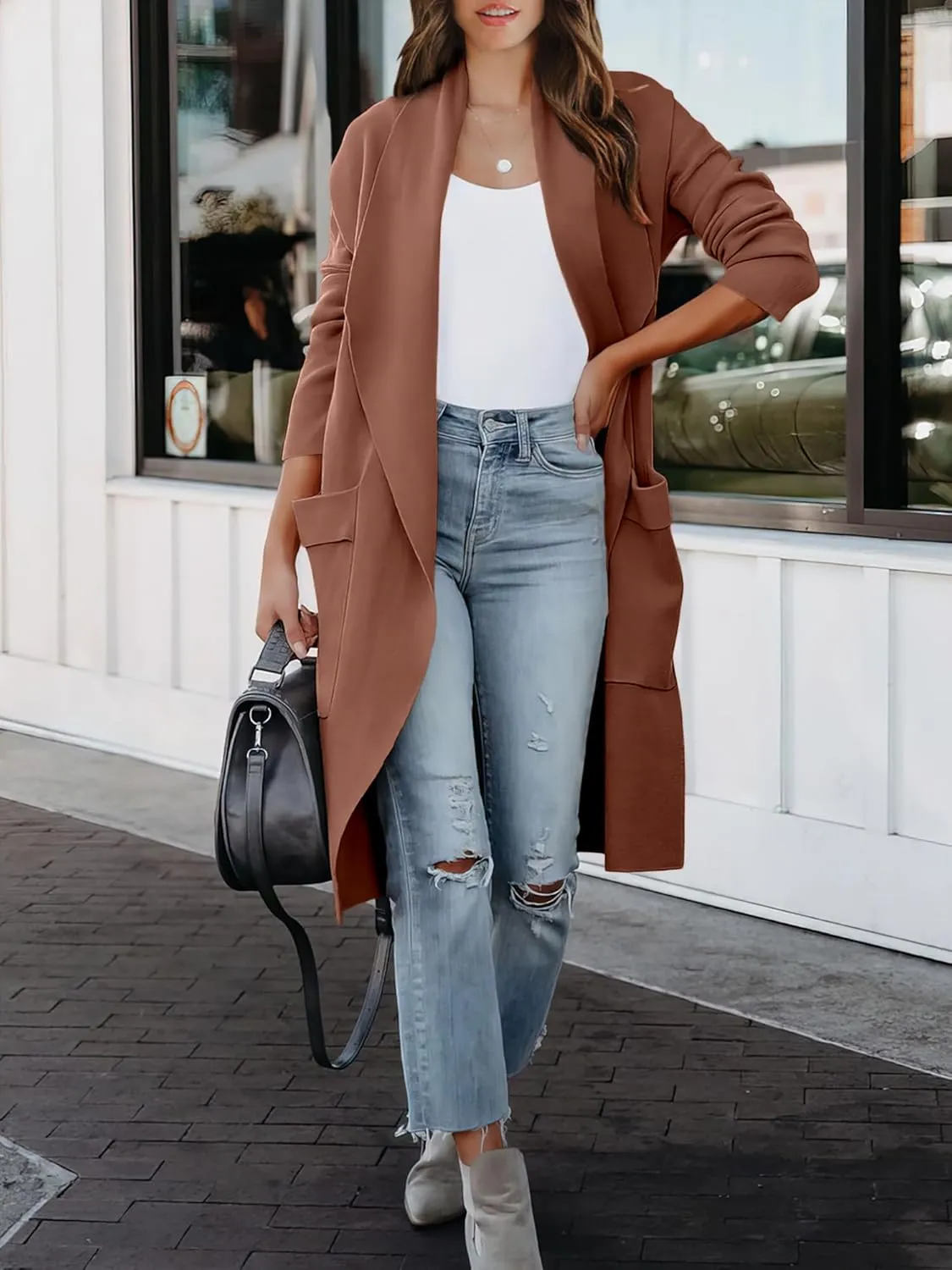 ANRABESS Women's Long Cardigan Sweater 2025 Spring Fashion Casual Oversized Knit Open Front Coatigan Jacket Coat Outfits